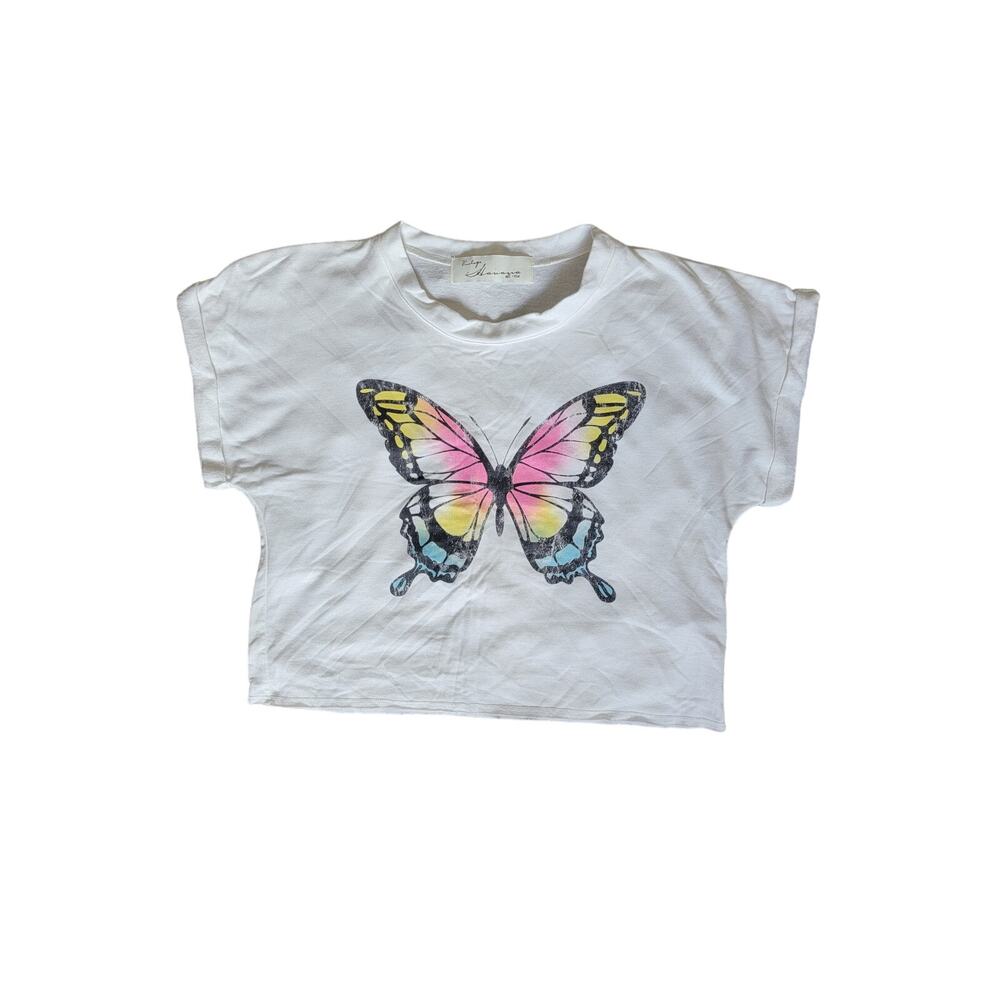 Vintage Havana Butterfly Tee Boxy Cropped Fit Crewneck‎ Hippie Fairy White Small